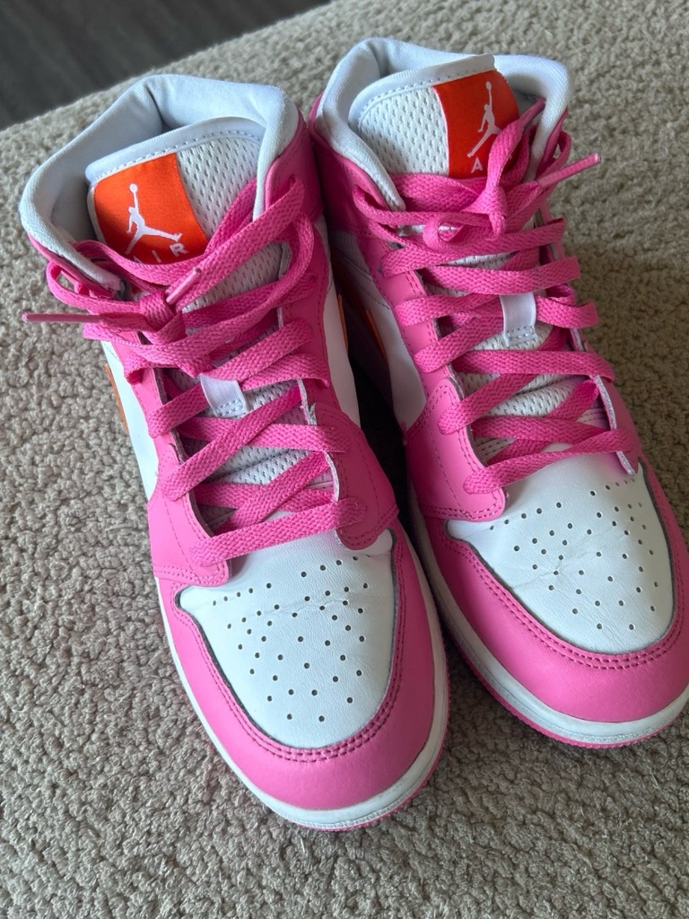 Jordan Women's Pink and White High-Top Sneakers